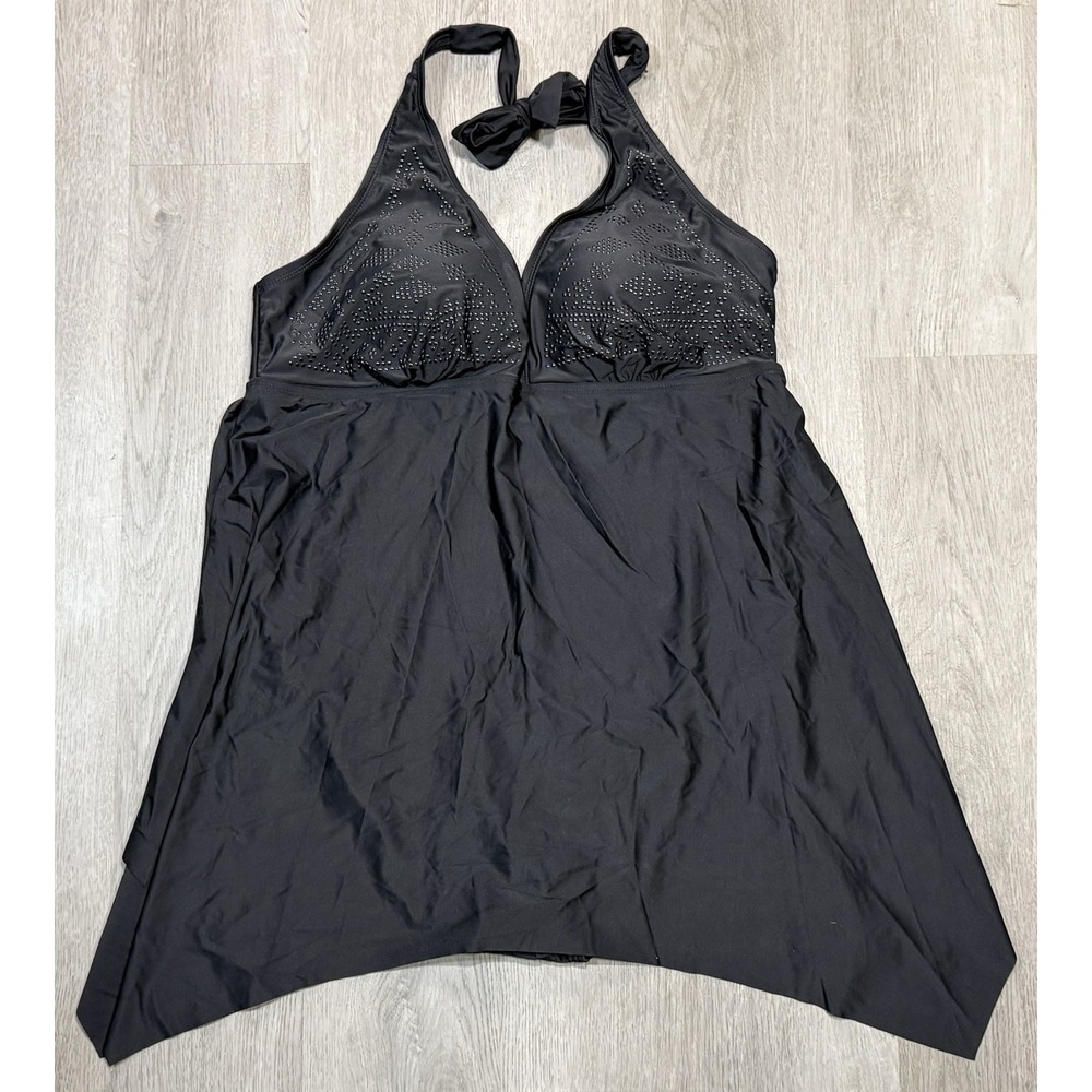 Love My Curves Women's Plus Size Black Rhinestone Front Swim Dress size 18 NWT